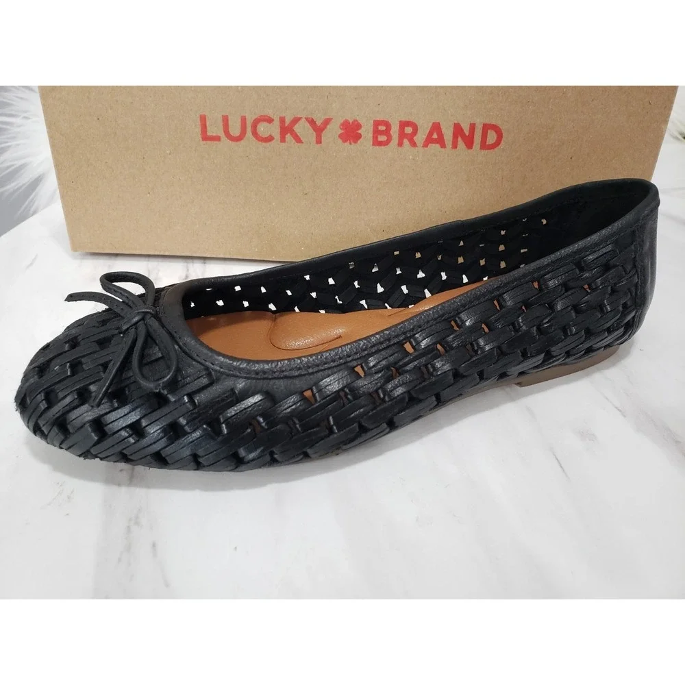 NEW SZ 8.5 SLIP ON Lucky Brand Mogeni Woven Leather Ballet Flats Minimalist Boho